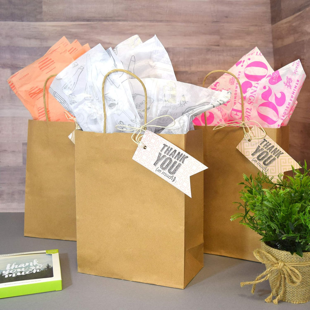 Kraft Shopping Bags with Handles, 8x4x10 Inch, 50 Pack | Brown Craft Bags with Handles, Retail Bags for Small