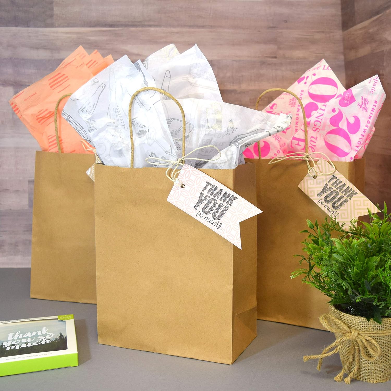 Kraft Shopping Bags with Handles, 8x4x10 Inch, 50 Pack | Brown Craft Bags with Handles, Retail Bags for Small