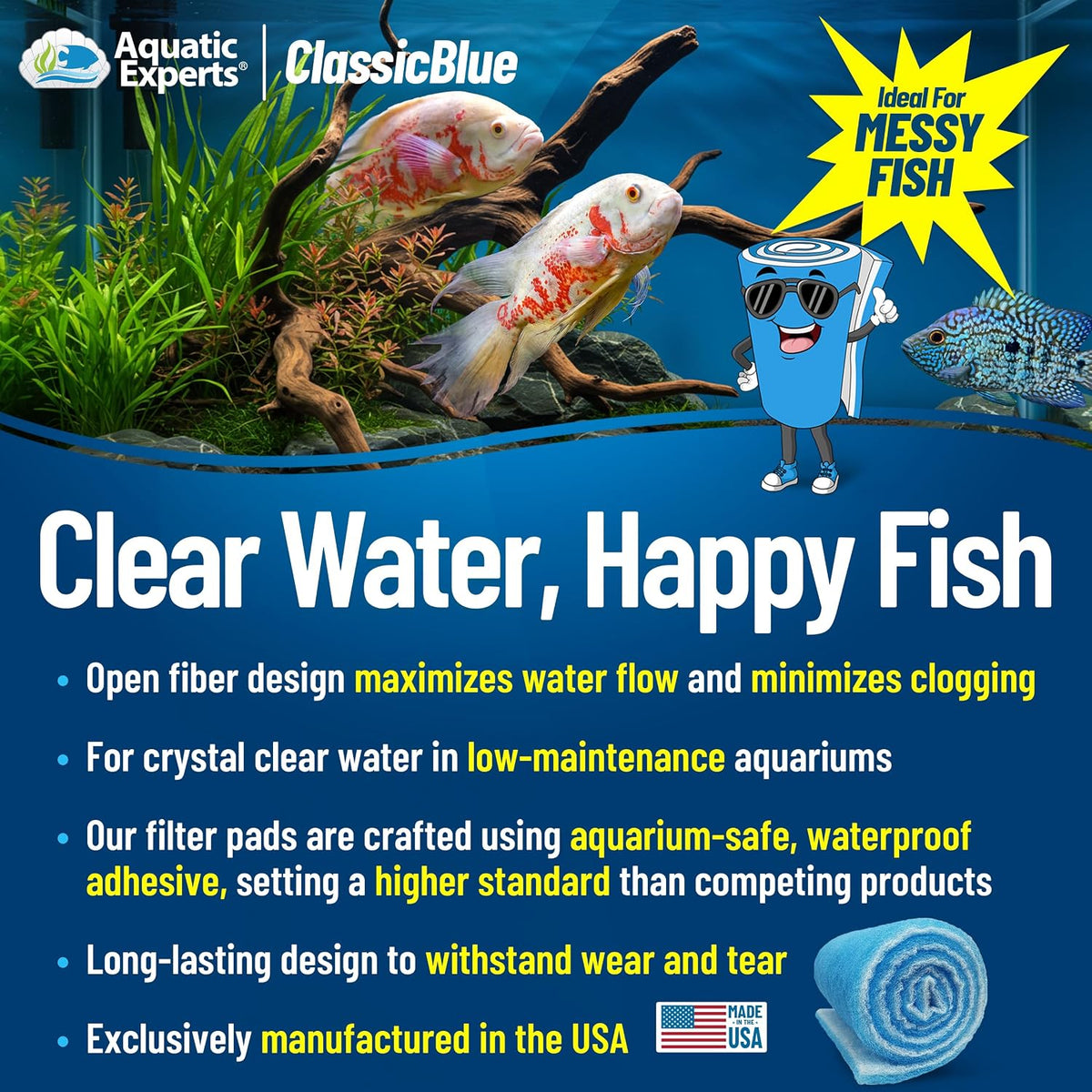 Bonded Aquarium Filter Pad, 18x72x.75 in, Cut to Fit