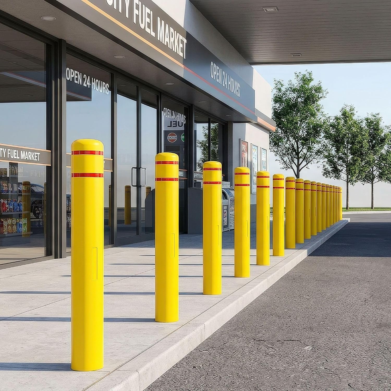 5" Diameter Safety Bollard Covers for 4.5" Dia. Bollards | HDPE post sleeves with red reflective stripes