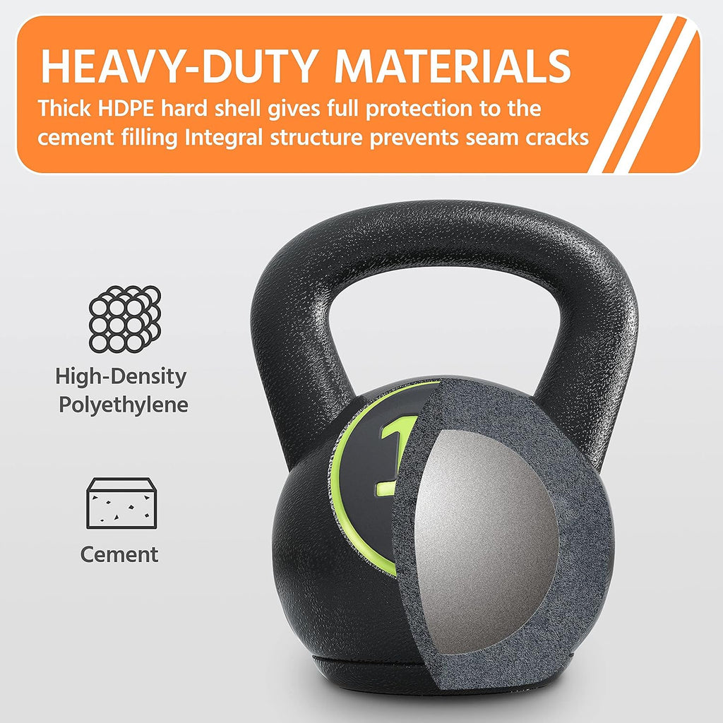 4 Piece Kettlebell Set 5lb 10lb 15lb 20lb Strength Training Black | HDPE and concrete kettlebells support varied