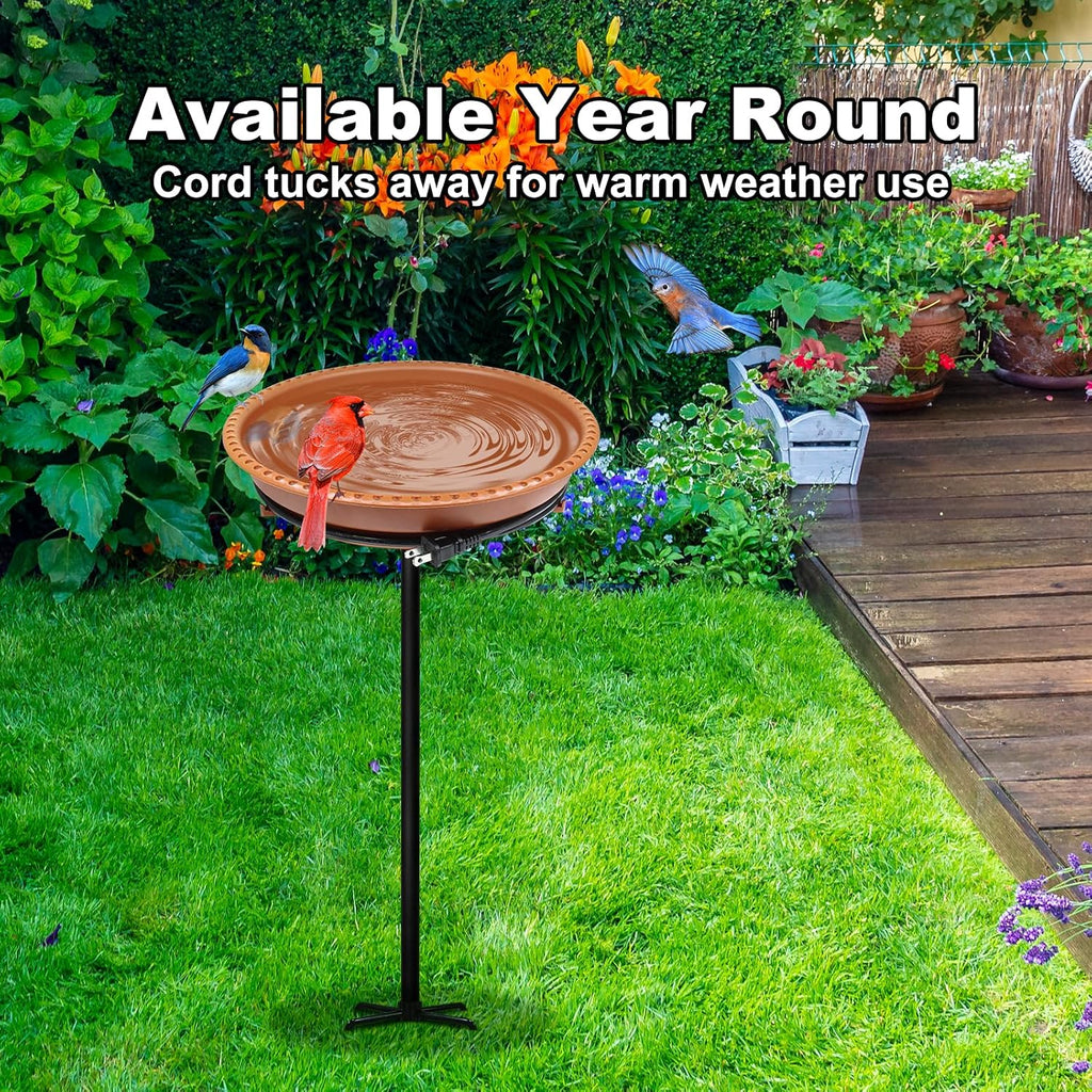 Heated Bird Bath, Stable 5-Prong Metal Base Thermostat Control Weather Resistance All Seasons Available 75W Heated
