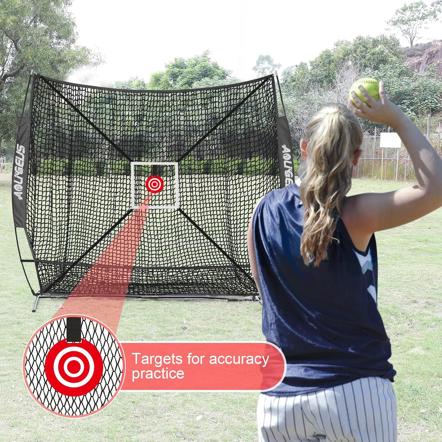 6'x6' Baseball Softball Pitching Net Practice Net,Batting Tee | Baseball Pitching Net with Batting Tee Strike Zone