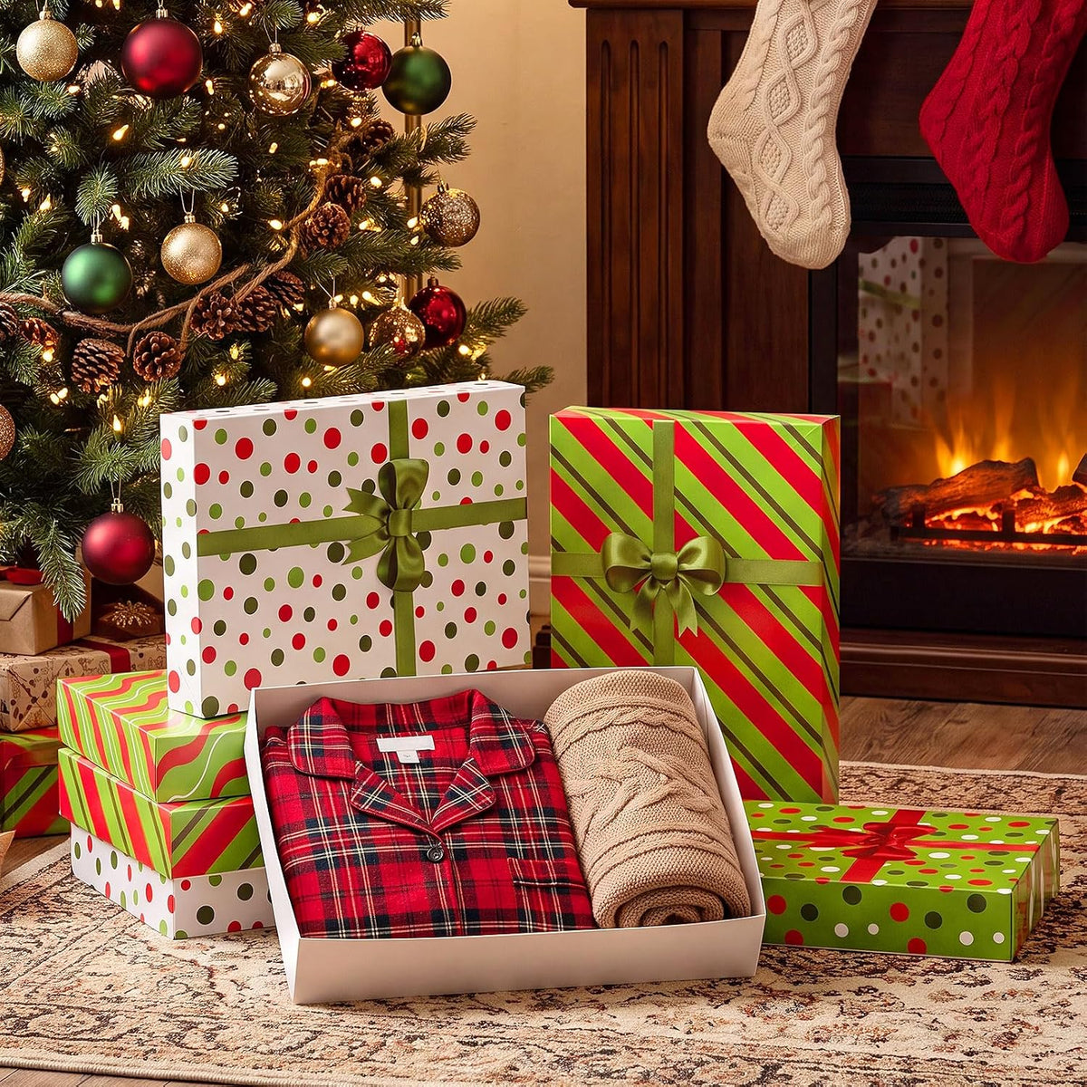 8 Pcs Christmas Gift Boxes with Lids 14 x 9.5 x 2 Inch, Dot