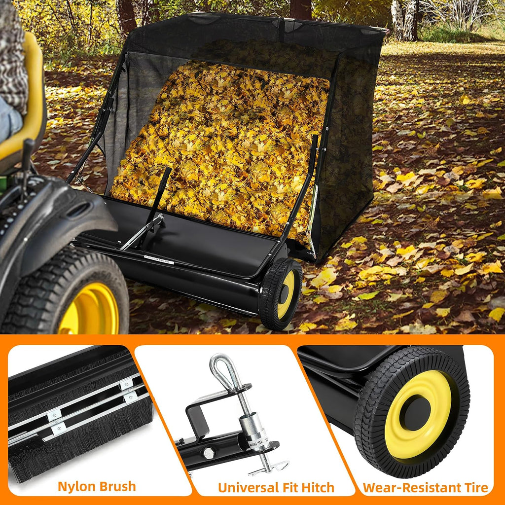 Tow Behind Lawn Sweeper 52", Large Capacity 27 Cu. ft Leaf and Grass Collector, Pull Behind Yard Sweeper with