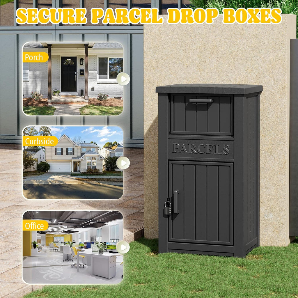 Package Delivery Boxes for Outside, Parcel Drop Box, Black | Lockable Secure, Waterproof, Anti-Theft