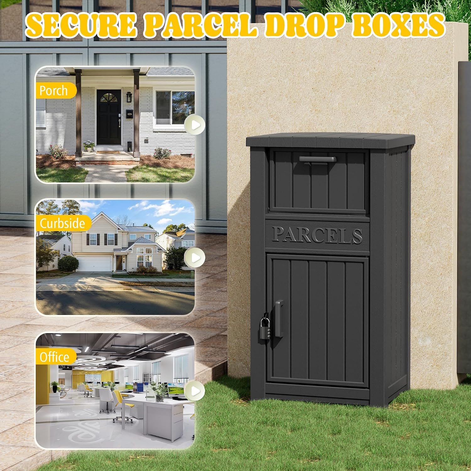 Package Delivery Boxes for Outside, Parcel Drop Box, Black | Lockable Secure, Waterproof, Anti-Theft