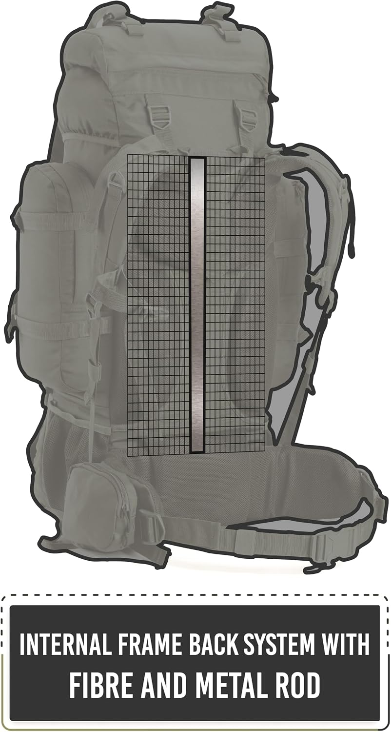 Colonel 80 Litres Internal Frame Trekking and Hiking Rucksack + Detachable Day Pack, Rain Cover, Black