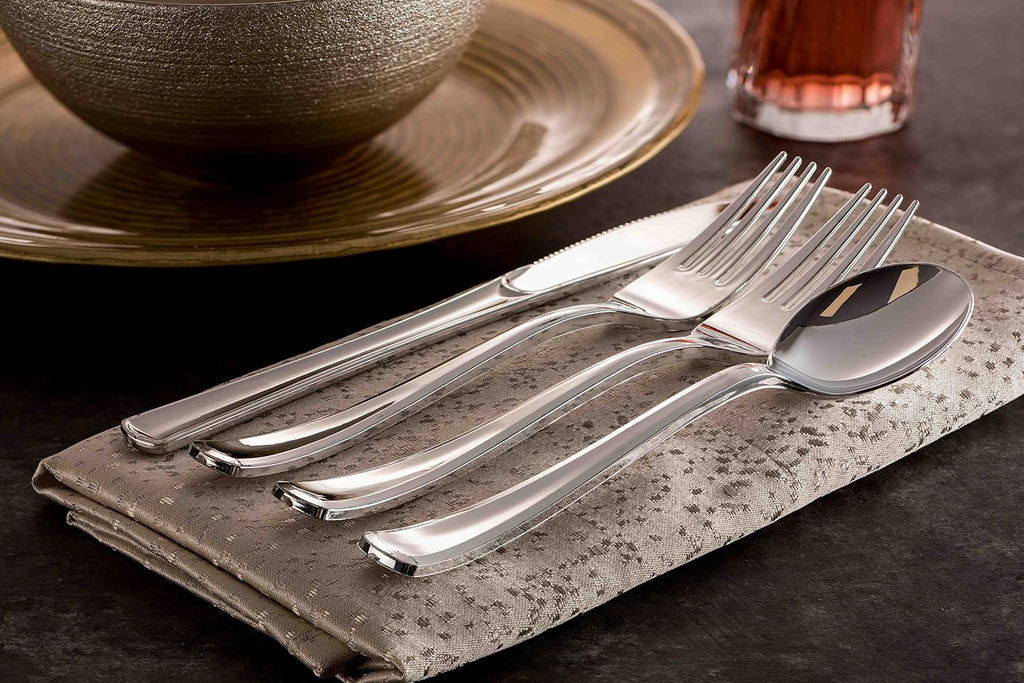 Plastic Silverware Set- Silver Flatware Set- Heavy Duty Cutlery Set - Bulk Combo Value Pack 160 count 40 Knives 80