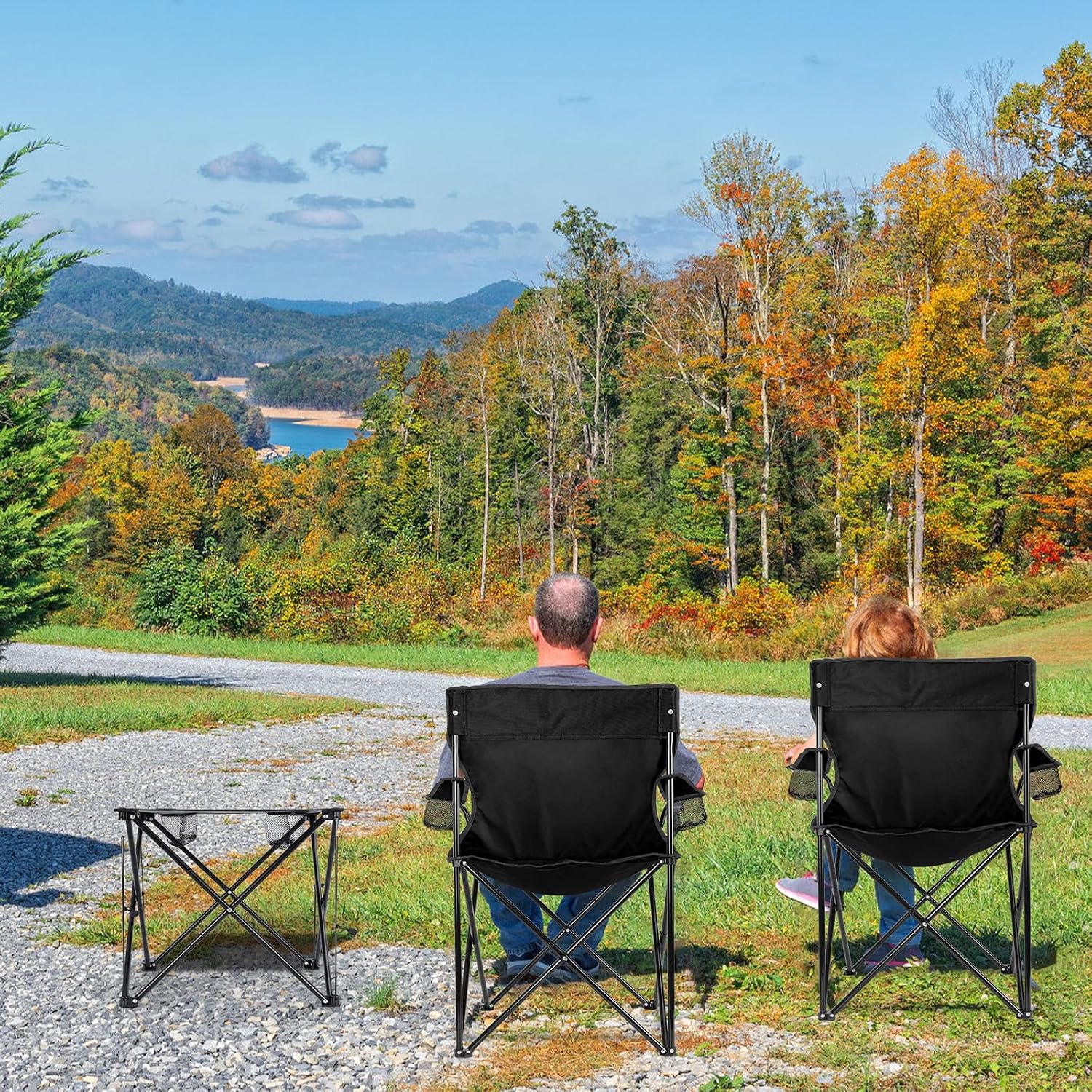 2 Pack Camping Chairs for Adults, Lawn Chairs with Table, Heavy Duty Folding Chairs for Outside Oversized & Comfy