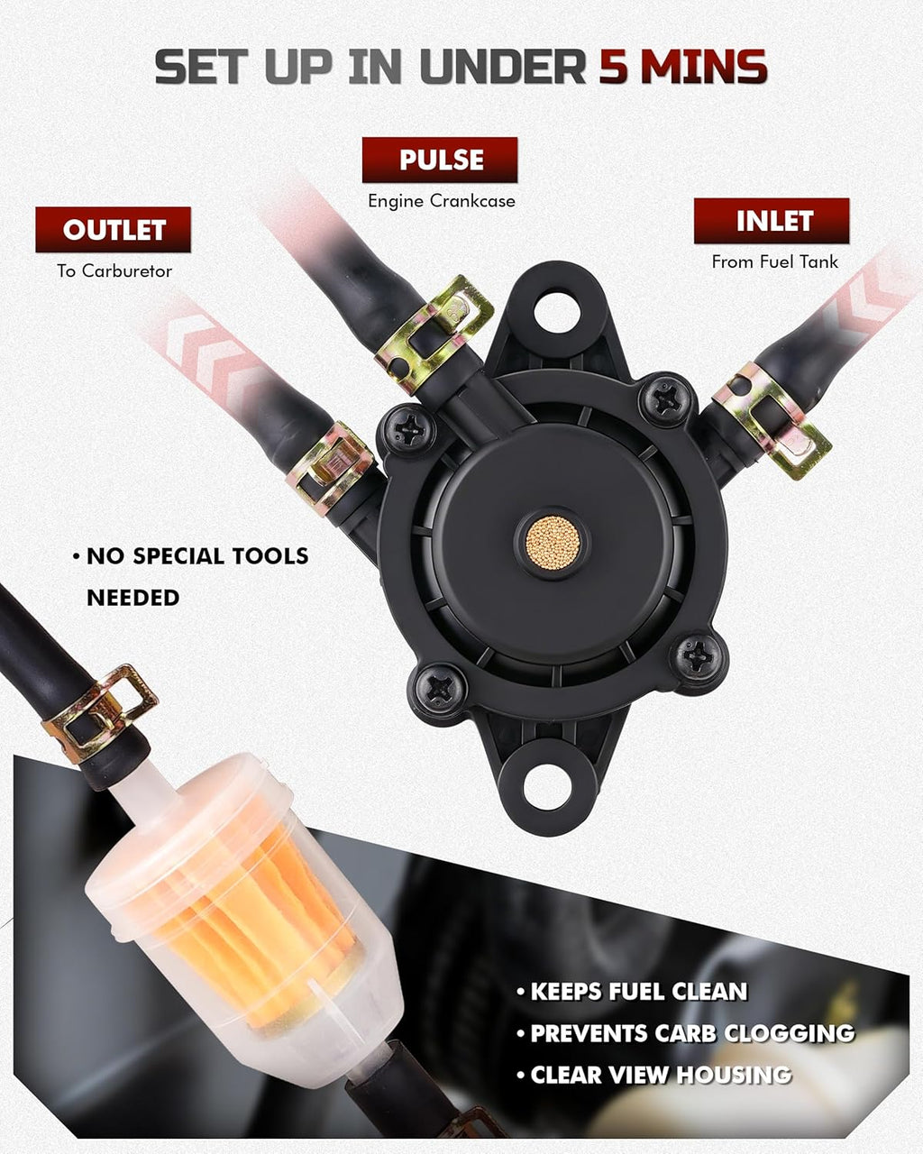 Fuel Pump Fits Kohler, Briggs & Stratton, John Deere, Kawasaki, Mikuni