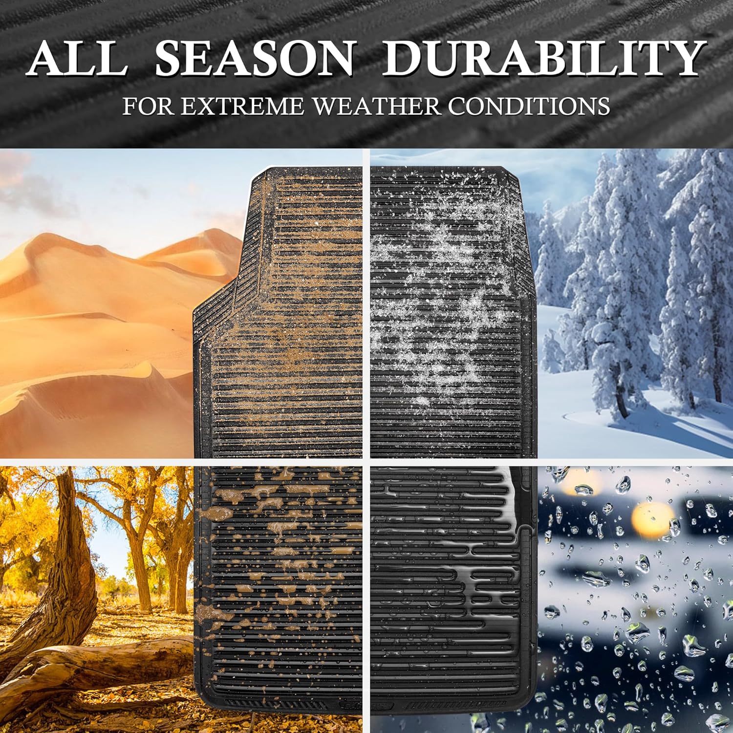 Rubber Floor Mats, All Weather Full Set 4-Piece, Waterproof Automotive Mats Trim to Fit Most Cars Sedans SUVs Vans
