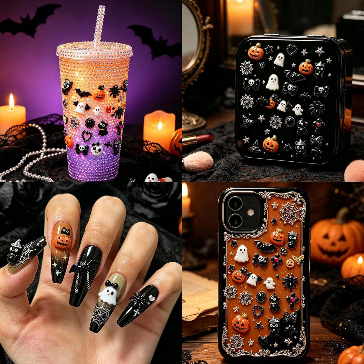 12 Grids Halloween Nail Charms 3D Gothic Flatback Pumpkin Ghost