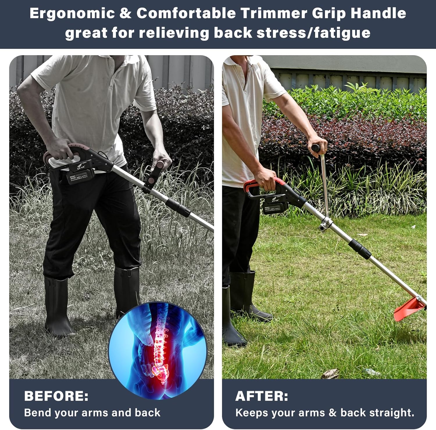 Ergonomic Trimmer Grip, String Trimmers Handle with Shoulder Strap Harness, Weed Eater Handle Extension with Bracket