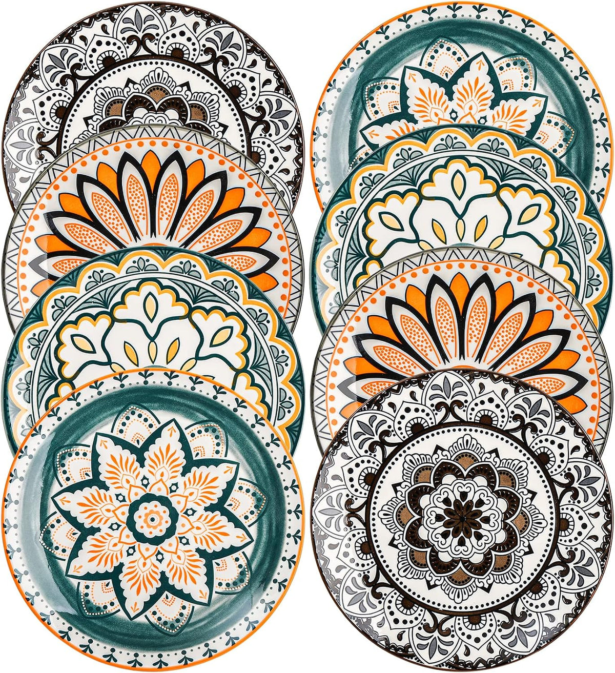 8 Pieces Salad Plates, 8.5 Inch Porcelain Floral Dessert Plates, Colorful Round Lunch Plate Sets for Appetizer Salad