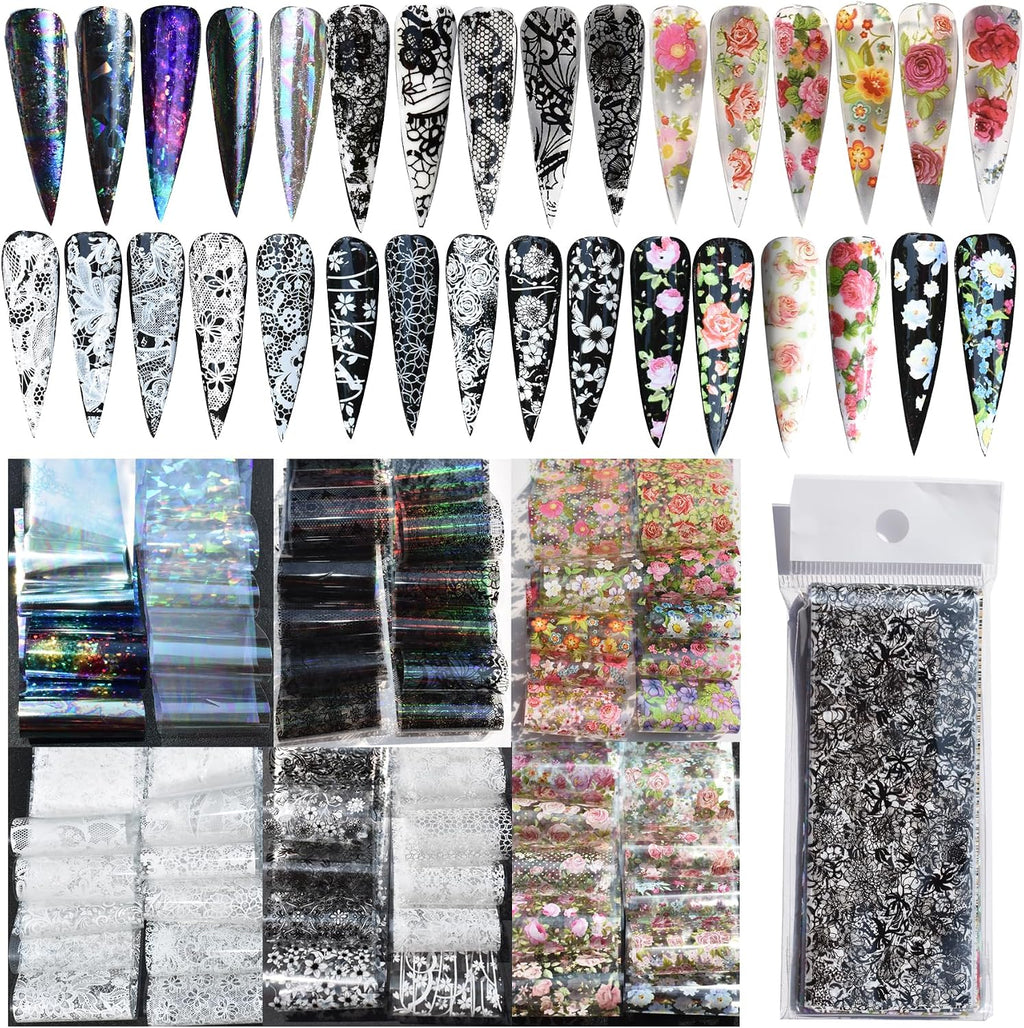 58 Sheets Nail Art Transfer Foil Stickers,1.57x7.87In