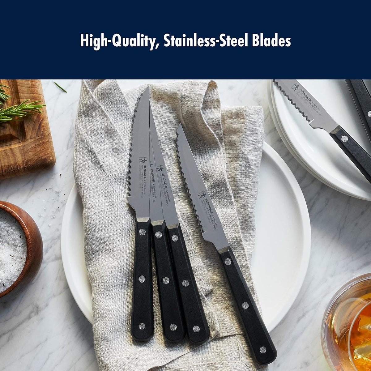 Razor-Sharp Steak Knives Set of 8, German Engineered, Black Handle