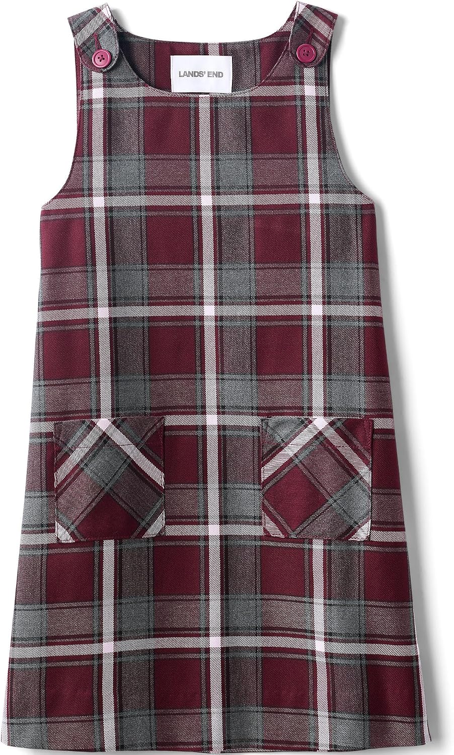 Girls Plaid Button Shoulder Patch Pocket Jumper 16 Burgundy/Gray Plaid