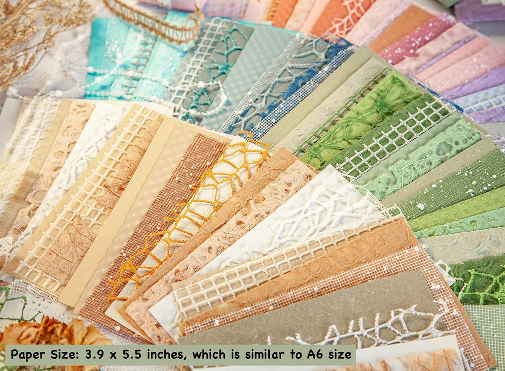 96 Sheets Textured Scrapbook Paper and Mesh Fabric Assorted Set - 6 Pack Mixed Special Paper for Scrapbooking Planner