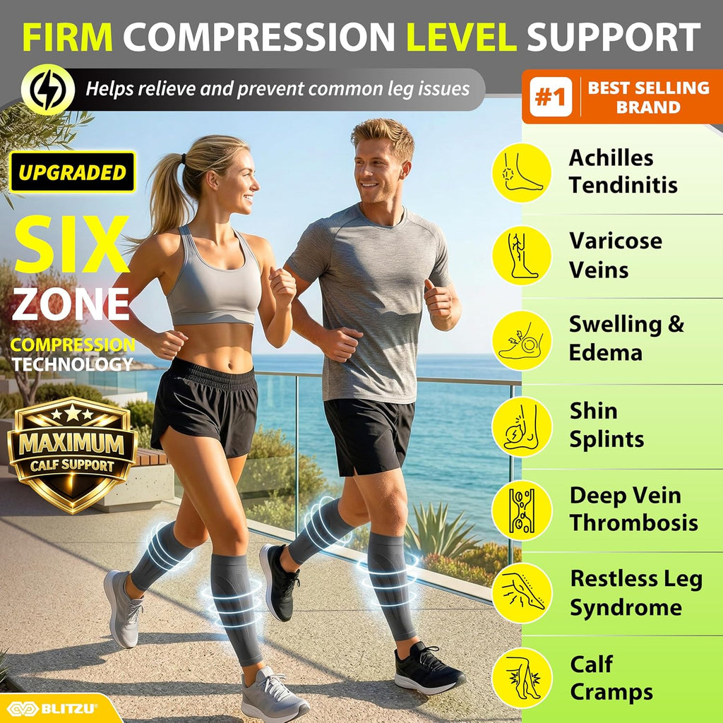 3 Pairs Calf Compression Sleeves for Men and Women. Footless Compression Socks & Leg Support for Running, Travel