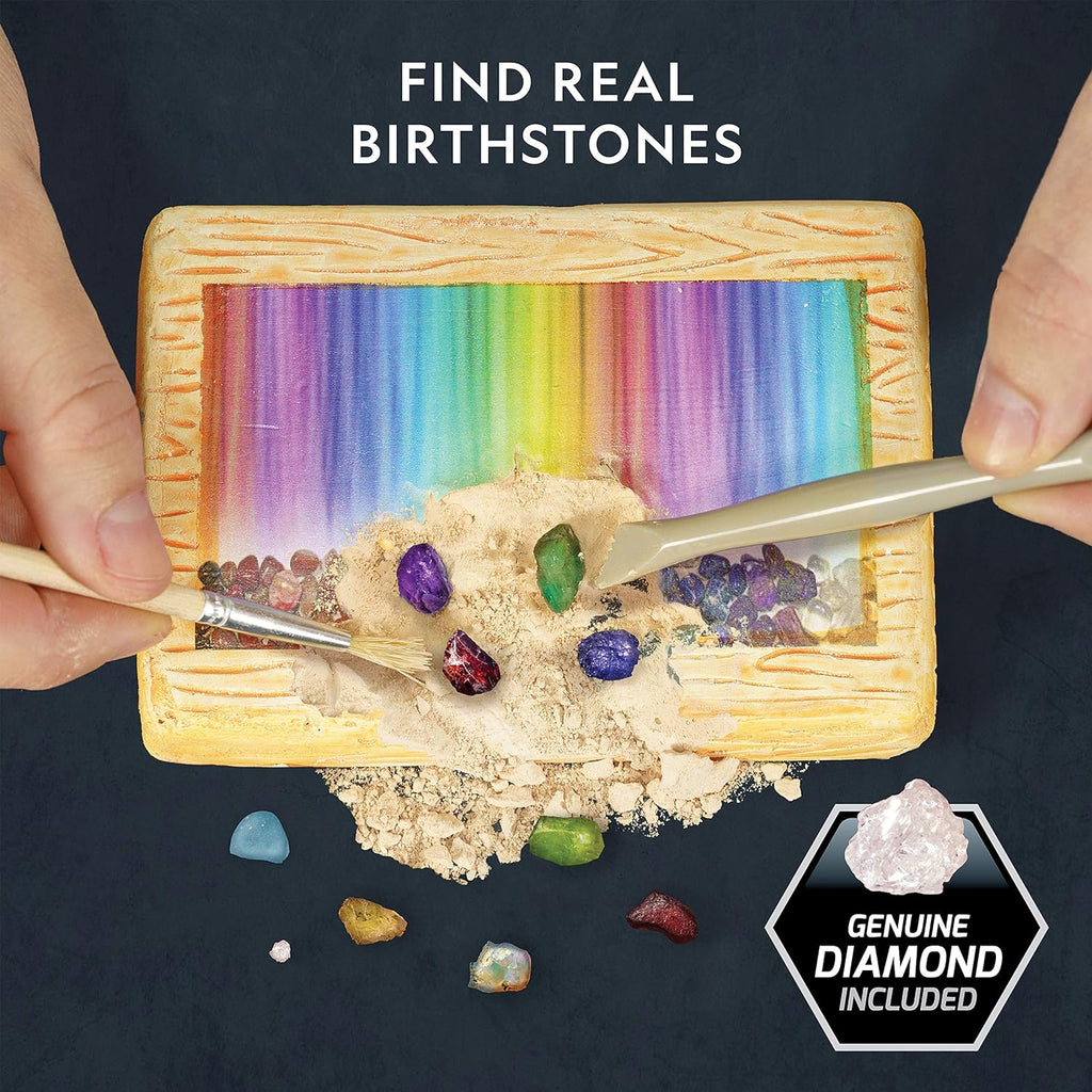 National Geographic Birthstone Dig Kit with 12 Genuine Gemstones for Kids | Real Diamond, Ruby, Sapphire & Pearl