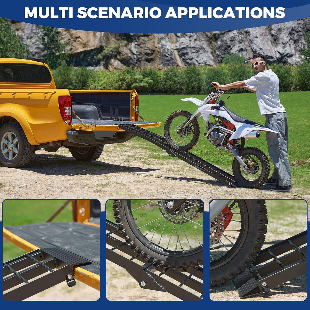 Aluminum Loading Ramps for Pickup Trucks, 1500 LBS, 7.5FT Folding Trailer Ramps with Handle & Buckle, for Lawn