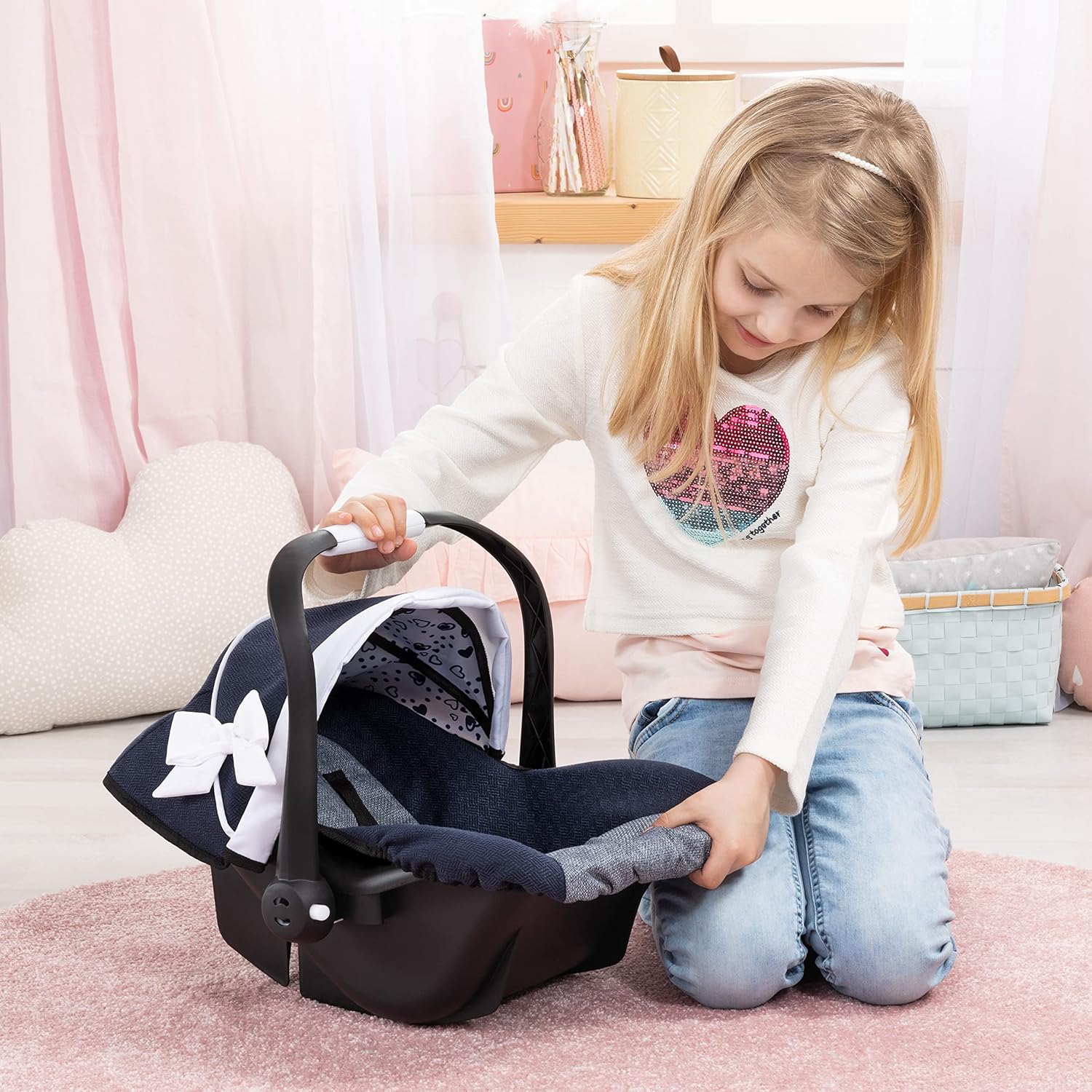 Design Classic Blue Reborn Car Seat for 46 cm Dolls, Pram Compatible
