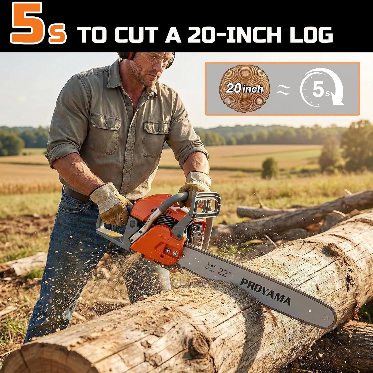 68CC Gas Powered Chainsaw, 24 Inch 20 Inch Top Handle Chain Saw | 4.5HP 2-Cycle Handheld Cordless Easy Start
