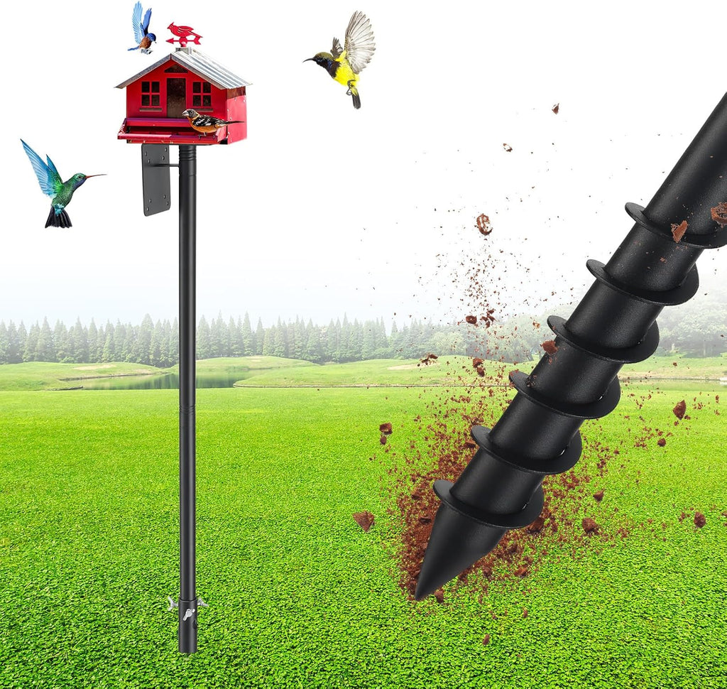 Bird House Pole, 60" Adjustable Bird Feeder Pole with Stand Stake, Heavy Duty 1.2 Inch Diameter Metal Bird Mounting
