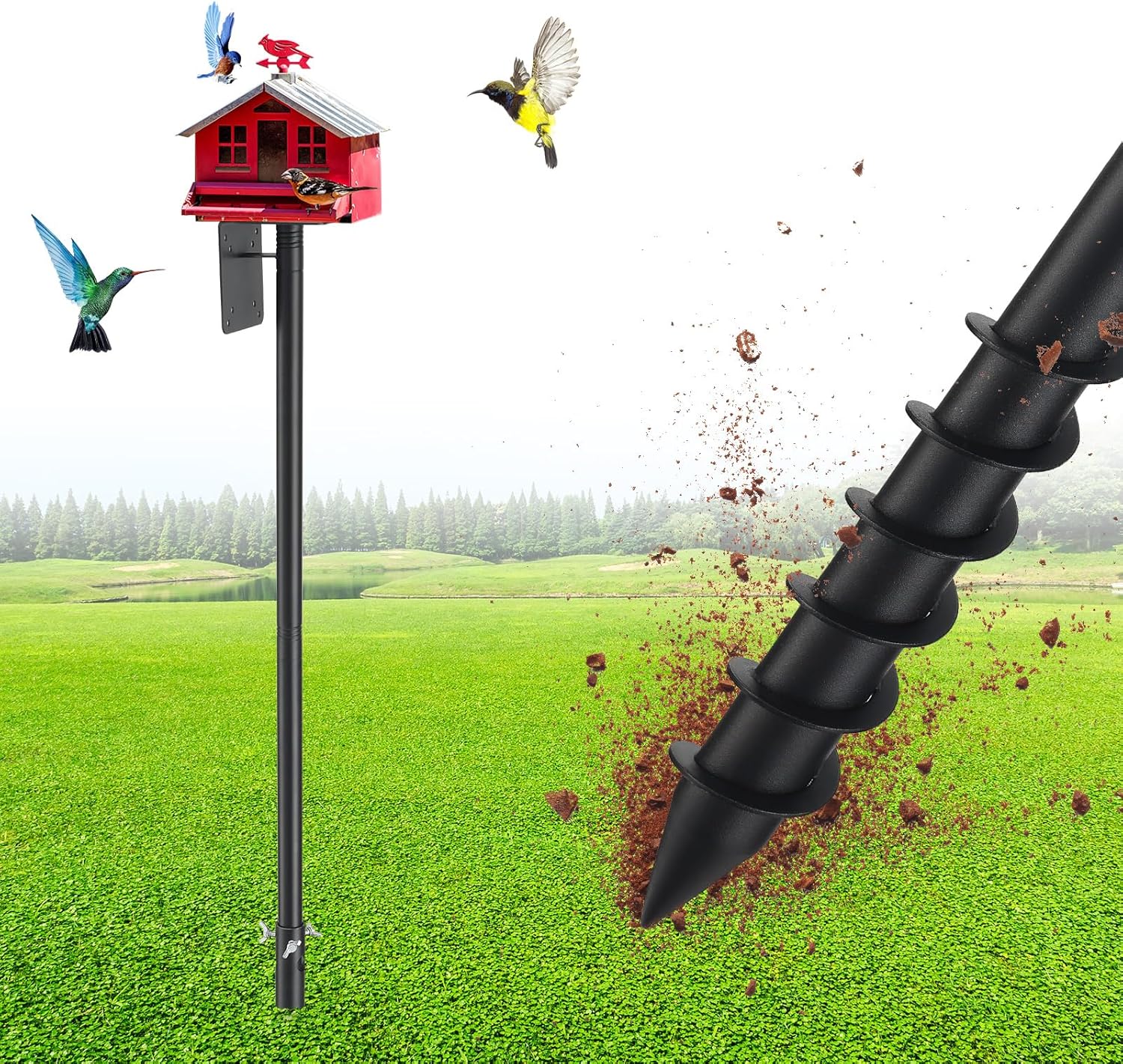 Bird House Pole, 60" Adjustable Bird Feeder Pole with Stand Stake, Heavy Duty 1.2 Inch Diameter Metal Bird Mounting