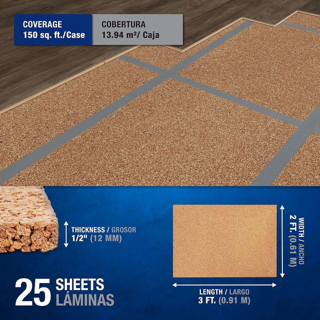 72001Q Natural Cork Underlayment Sheets - 2 ft. Wide x 3 ft. Long x 12 mm Thick (25 sheets/pack)