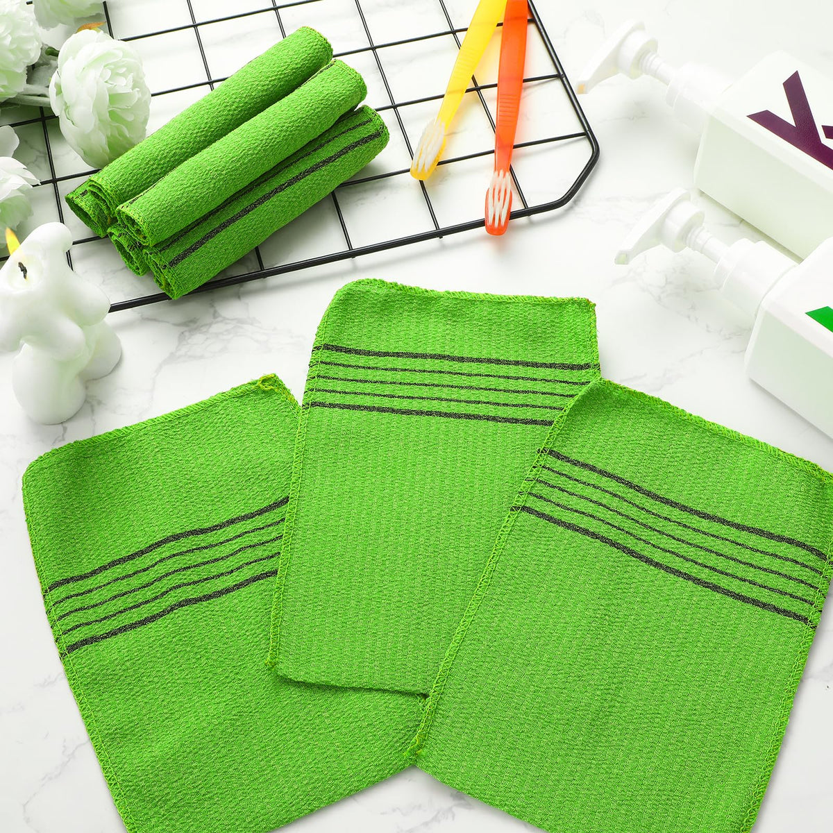 12 Pack Korean Exfoliating Mitts, Body Scrub, 8 x 5.5 in, Green
