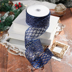 Navy Blue Mesh Wired Ribbon 2.5 Inch 10 Yards