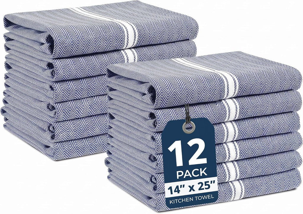 Kitchen Towels Set - 100% Pure Cotton Dish Towels for Kitchen, Super Absorbent Kitchen Hand Towel, Blue Tea Towels