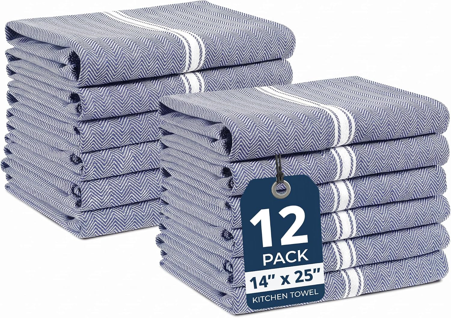 Kitchen Towels Set - 100% Pure Cotton Dish Towels for Kitchen, Super Absorbent Kitchen Hand Towel, Blue Tea Towels