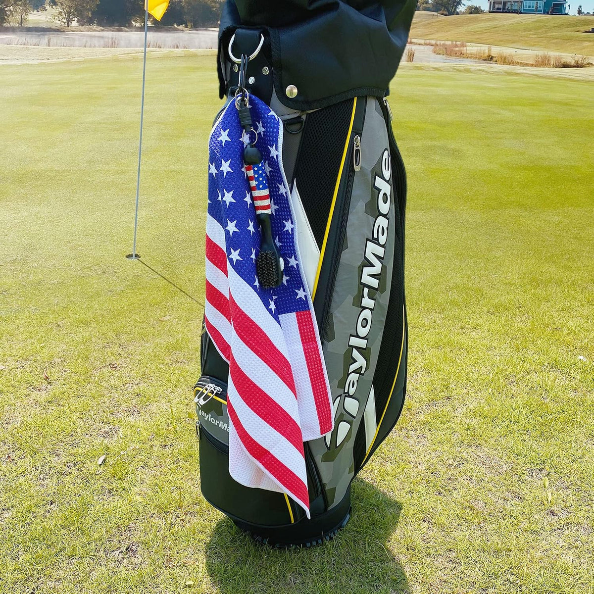 Golf Club Brush and Amercian Flag Golf Towels, Golf Groove Cleaner Cleaning kit, Golf Accessories Cleaner Tool with