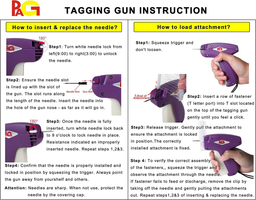 Standard Tagging Gun Price Tag Attacher Gun for Clothing with 5 Needles and 2000 2" Barbs Fasteners, Purple