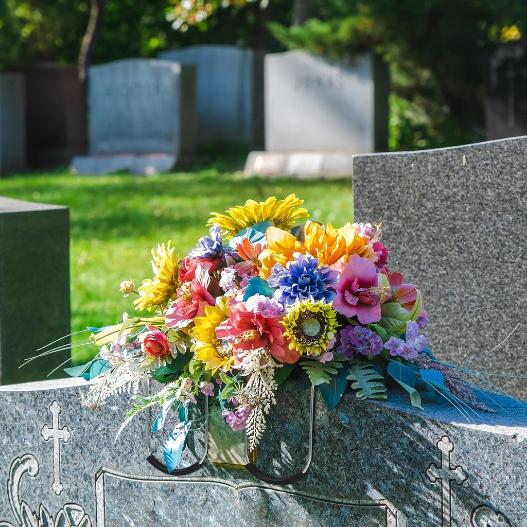 6 Pack Headstone Flower Saddle with Floral Foam 17 x 12 Inch Gravestone Saddle Cemetery Flower Holder Outdoor Wire