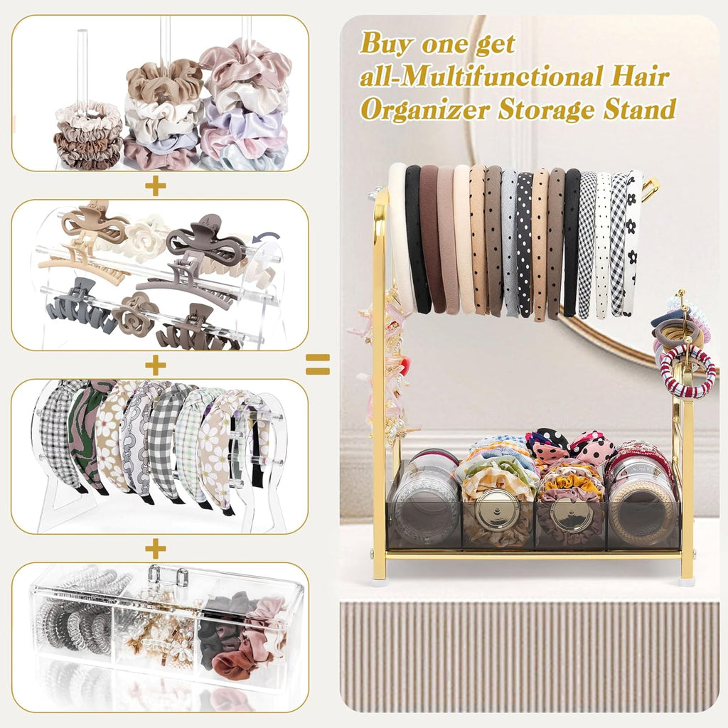 Acrylic Hair Accessories Organizer, Versatile Headband Holder Stand for Scrunchies, Bows, Claw Clips, Hair Tie