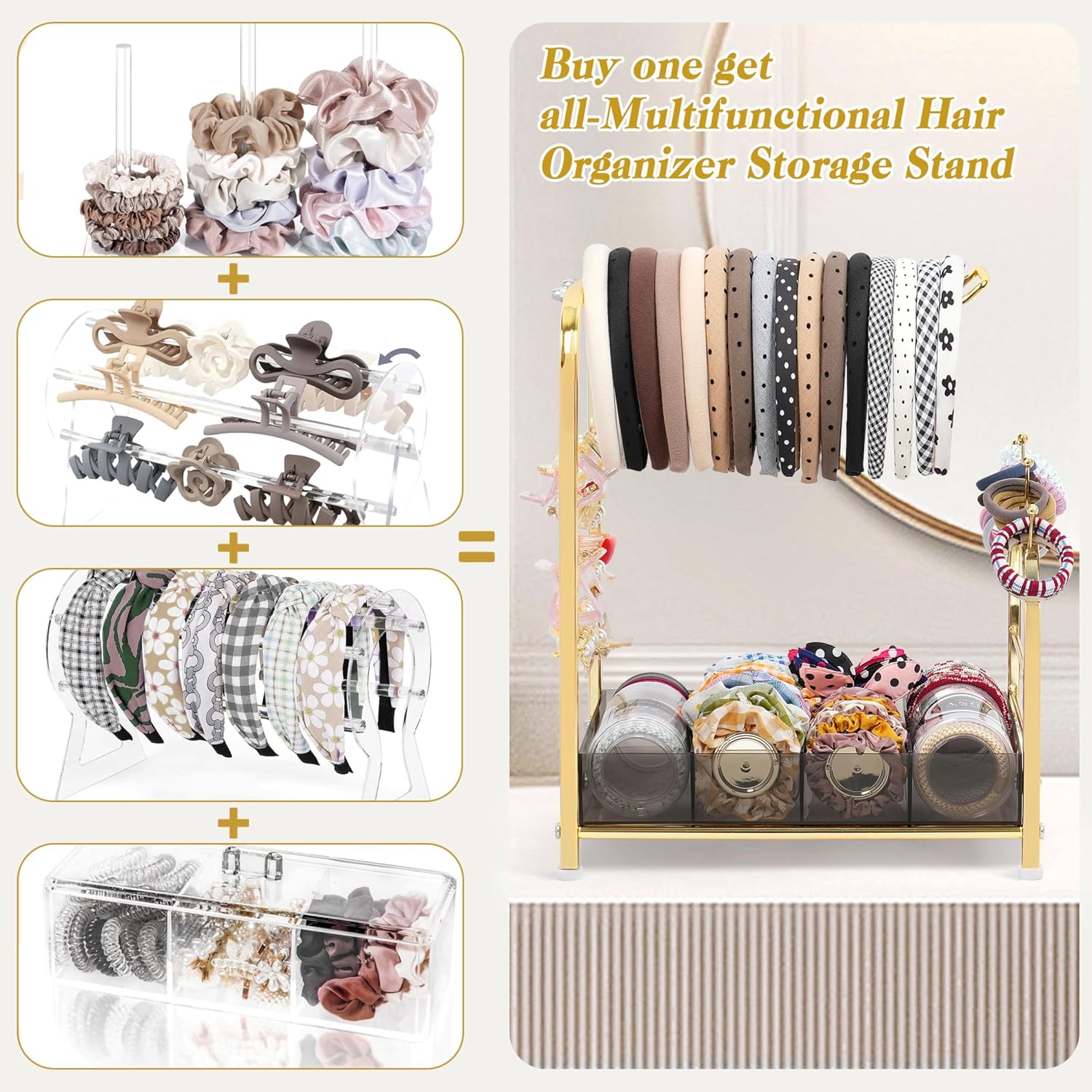 Acrylic Hair Accessories Organizer, Versatile Headband Holder Stand for Scrunchies, Bows, Claw Clips, Hair Tie