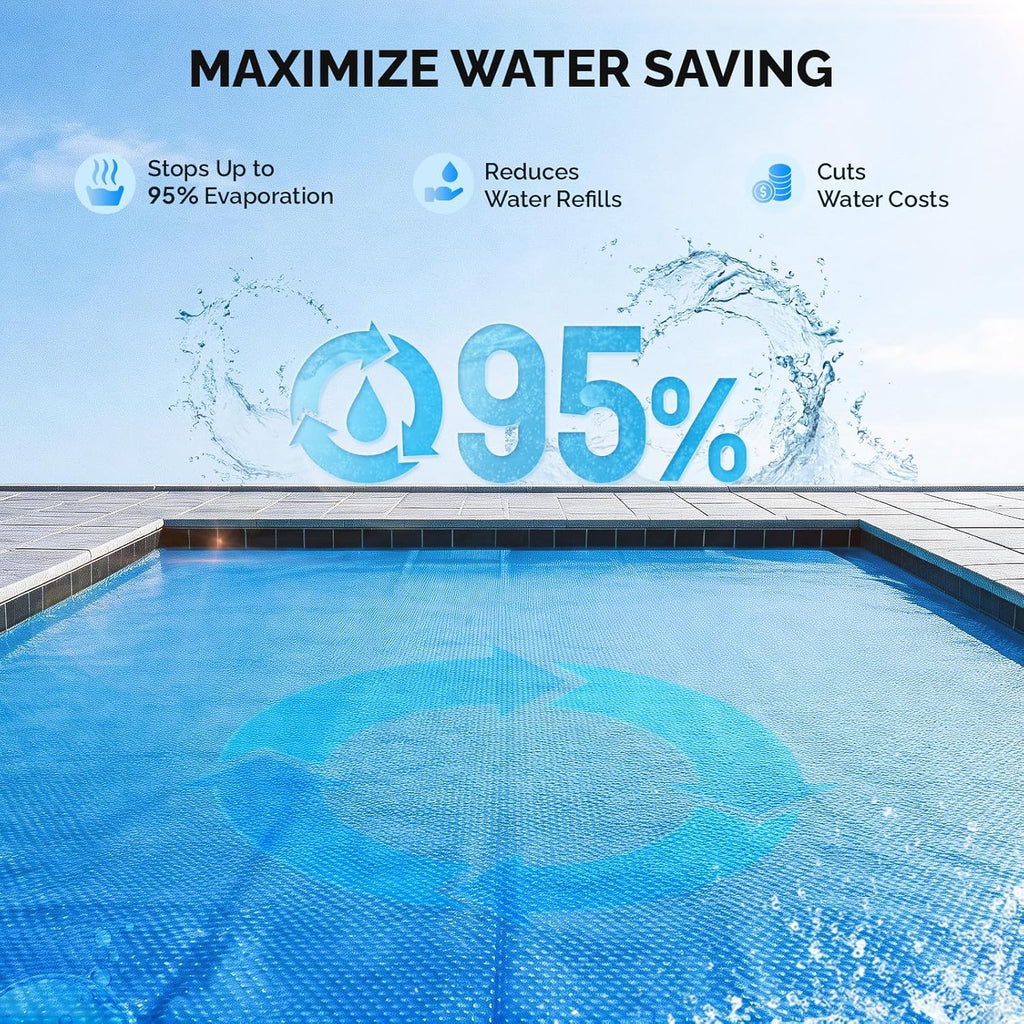 12Mil Solar Pool Cover, Rectangle Solar Blanket-Heavy Duty Solar Pool Cover for Above Ground Pool-Pool Solar Cover