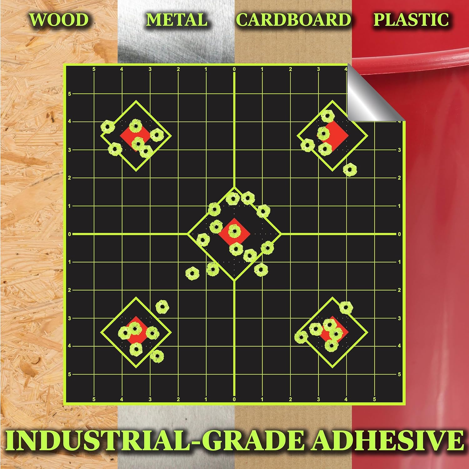 12 x 12 inch Sight in Stick & Splatter Self Adhesive Shooting Targets - Shots Burst Bright Fluorescent Yellow - Great