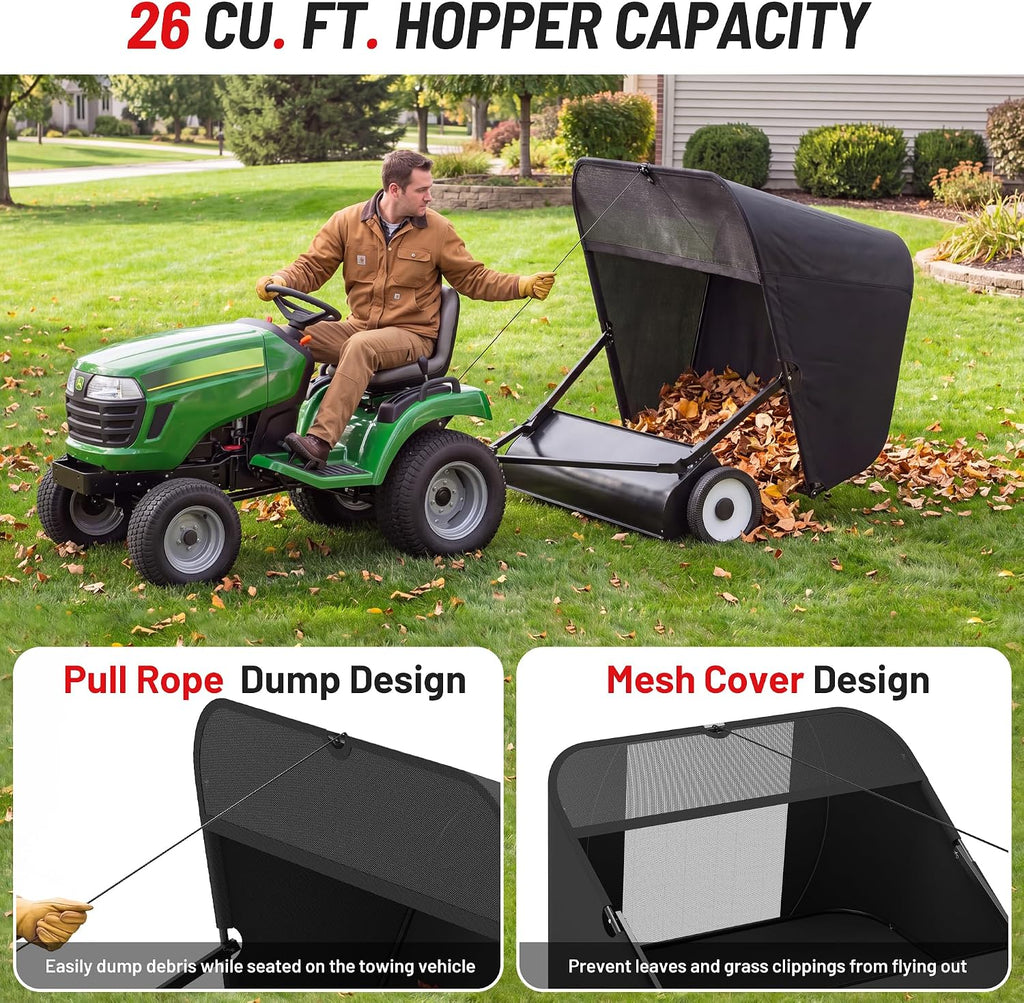 52 Inch Tow Behind Lawn Sweeper with 26 Cu Ft Hopper