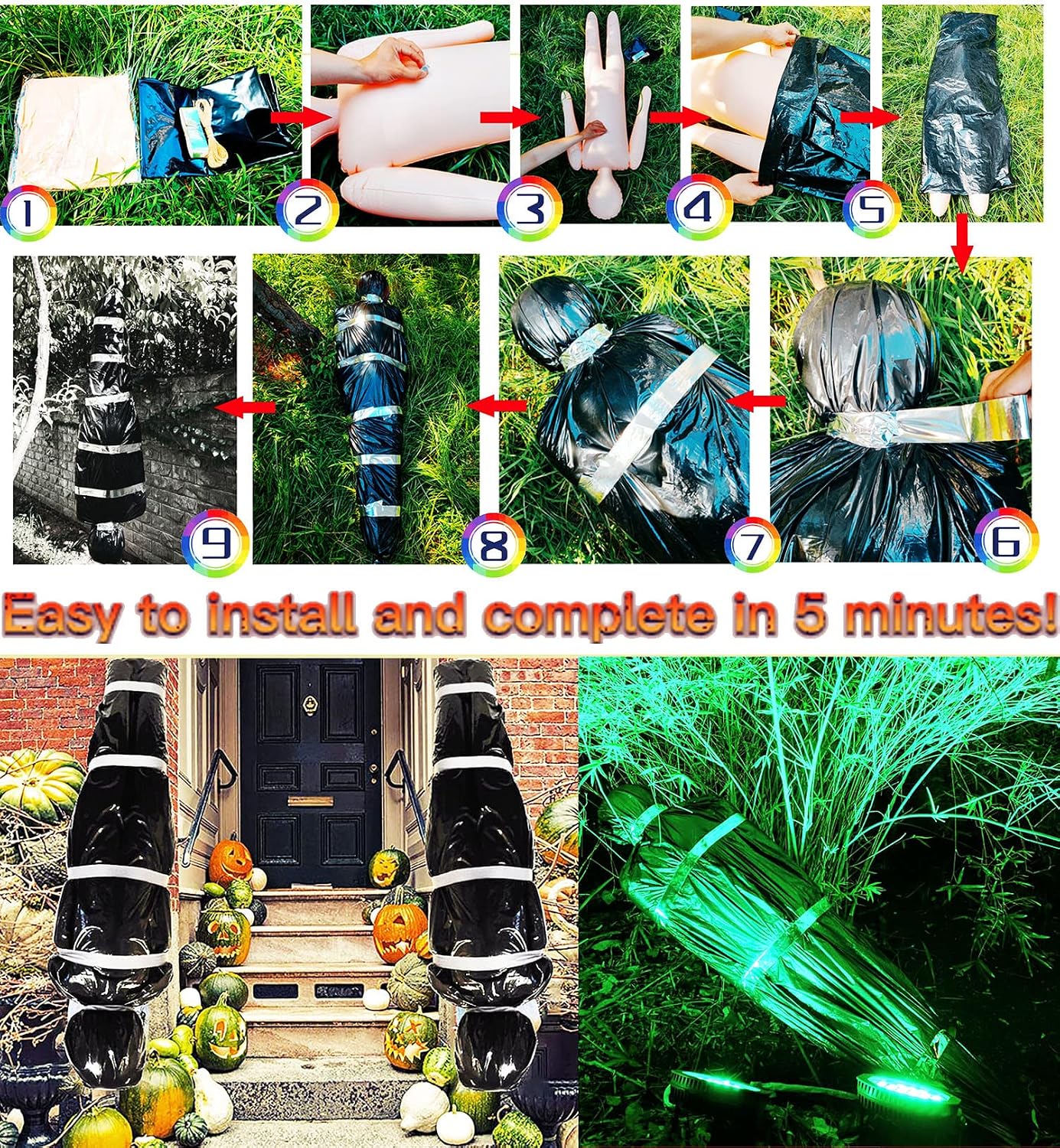 Halloween Decorations Corpse Dead Victim Props 60 inch Hanging Dead Body Decorations Scary Fake Corpse in Bag Indoor