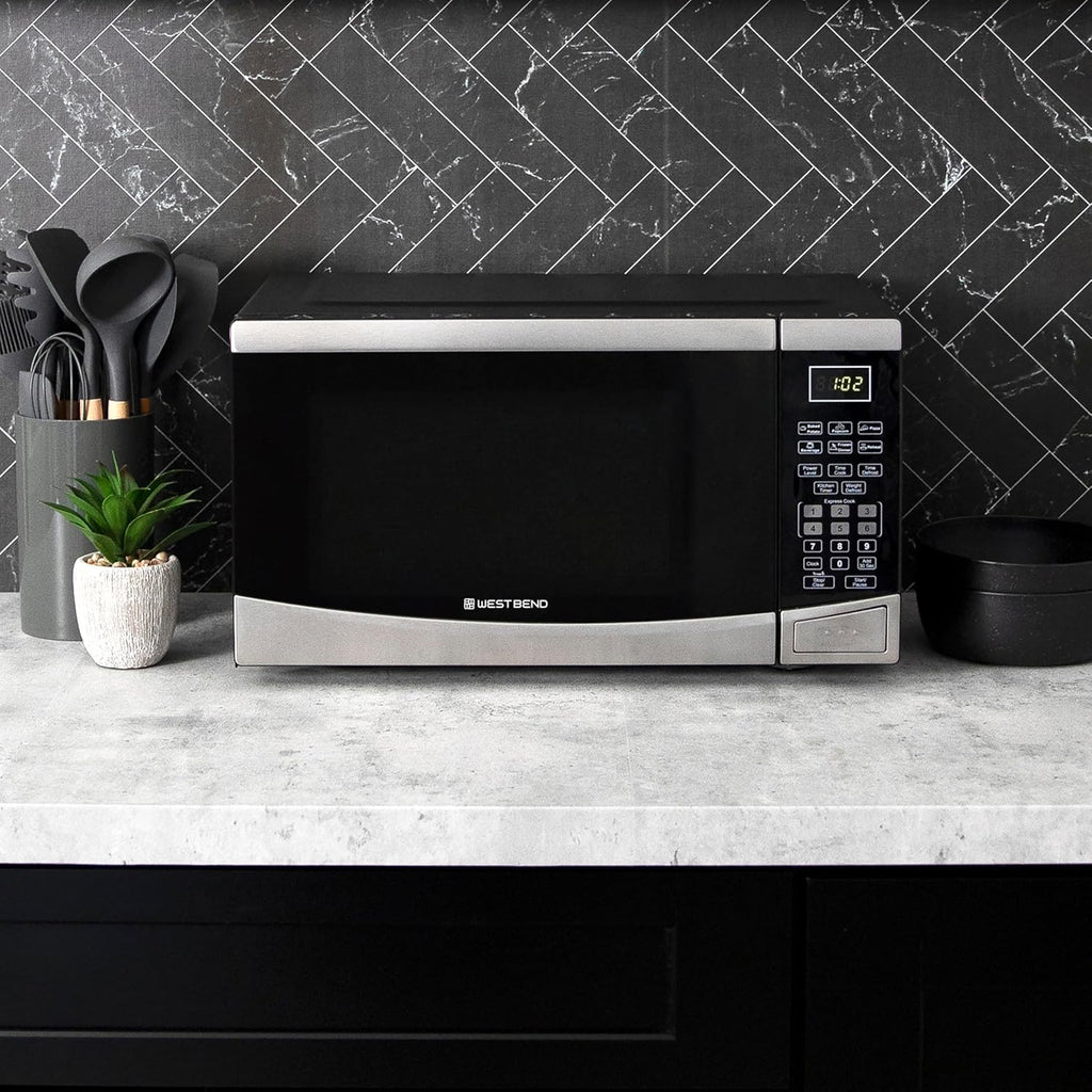 Microwave Oven, 900W, 0.9 cu. ft., in Stainless Steel | West Bend Microwave Oven, 900W, 10 Power Levels, One-Touch