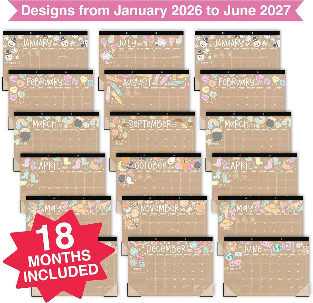 Large Teacher Desk Calendar 2026-2027 - Desktop Calendar 2026, 18-Month Desk Calendars for Home, Office & Classroom