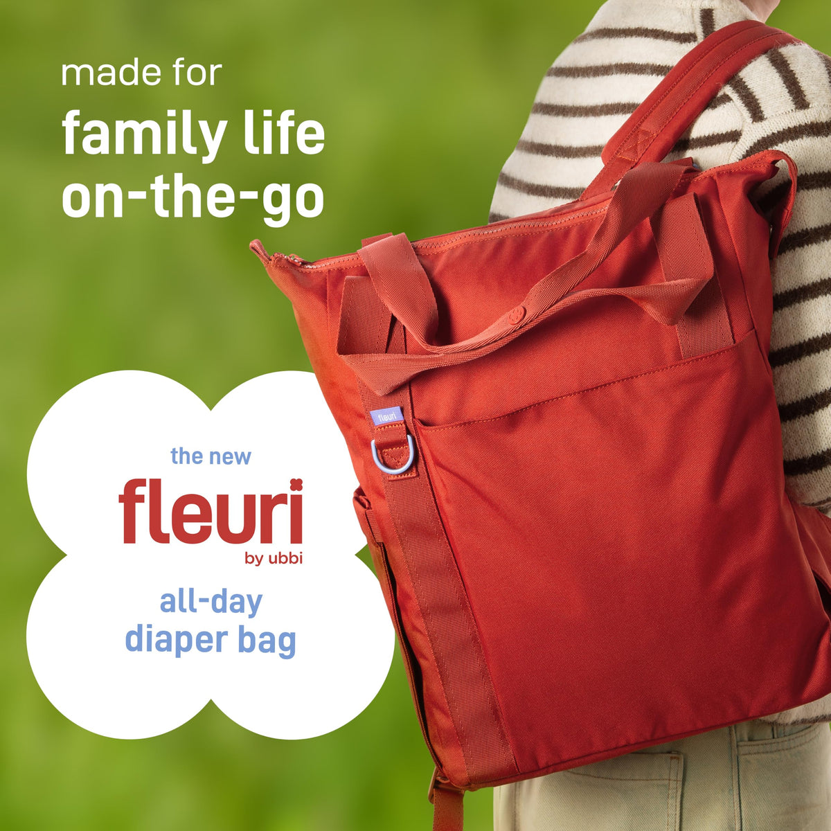 Fleuri All-Day Diaper Bag Backpack, Easy-Clean, Wild Poppy