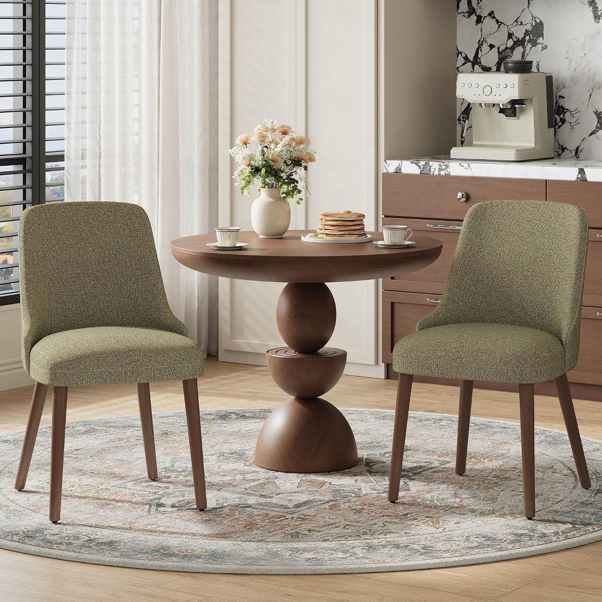 Upholstered Dining Chairs Set of 2 with High-Back, Green