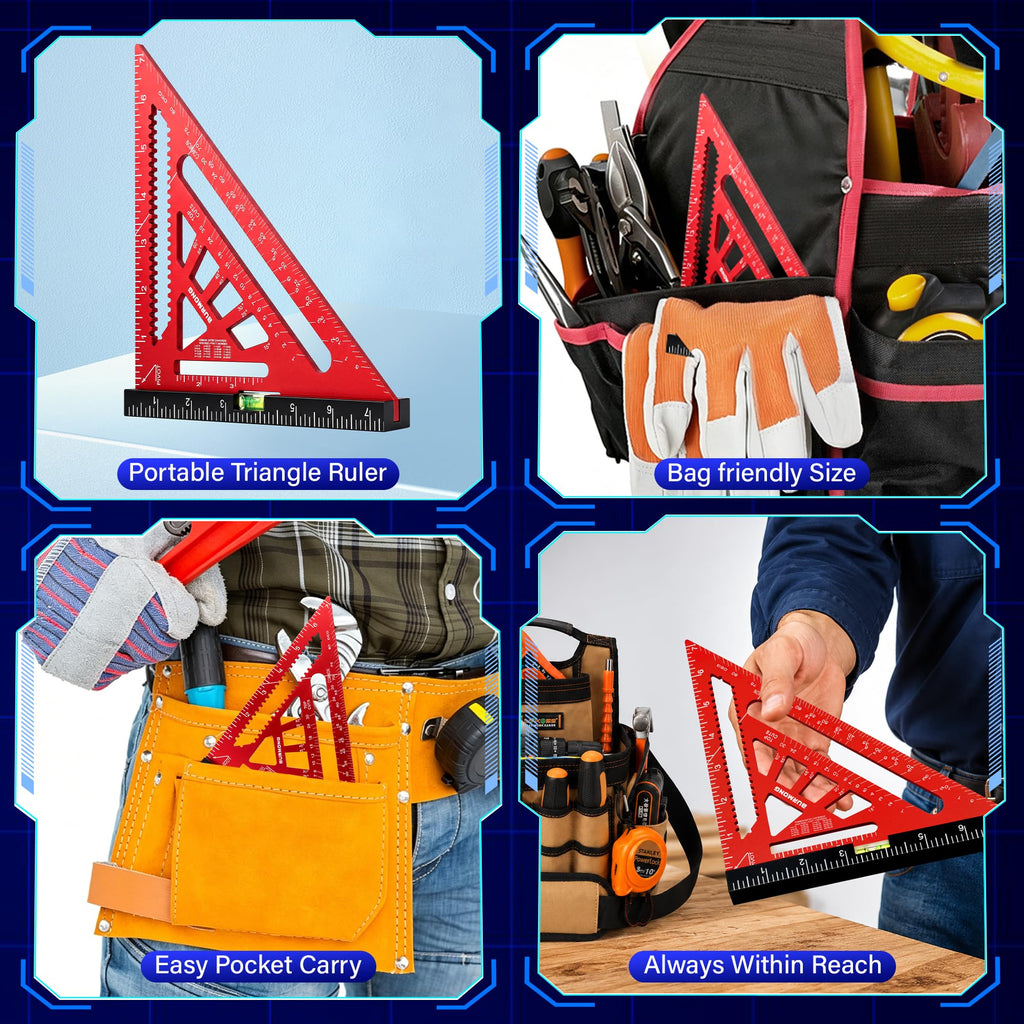 BURMONG 7" Rafter Square with Level Vial, Aluminum Triangle Ruler