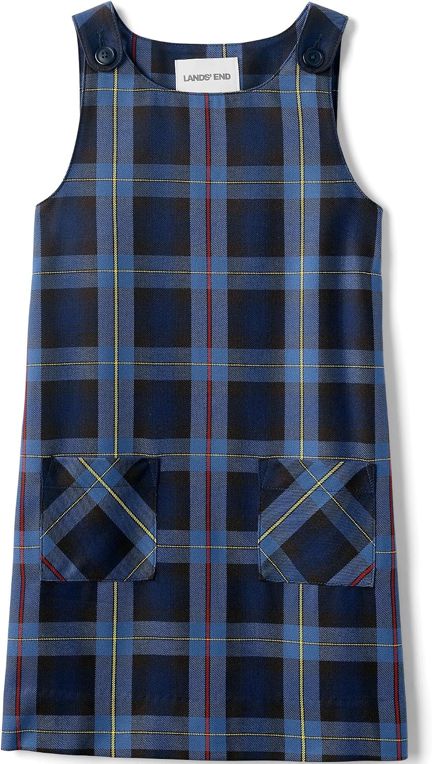 Girls Plaid Button Shoulder Patch Pocket Jumper 12 French Blue Plaid
